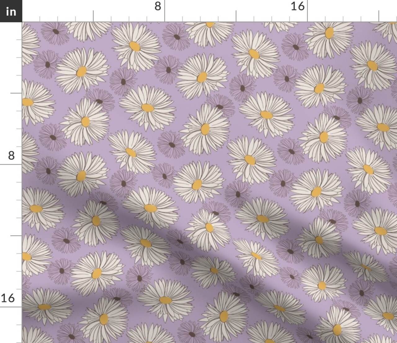 Retro Whimsical 70S Floral Botanical Purple Flowers Daisy Spring Custom Printed Fabric by Spoonflower Various Fabrics by the Yard or Fat Quarter